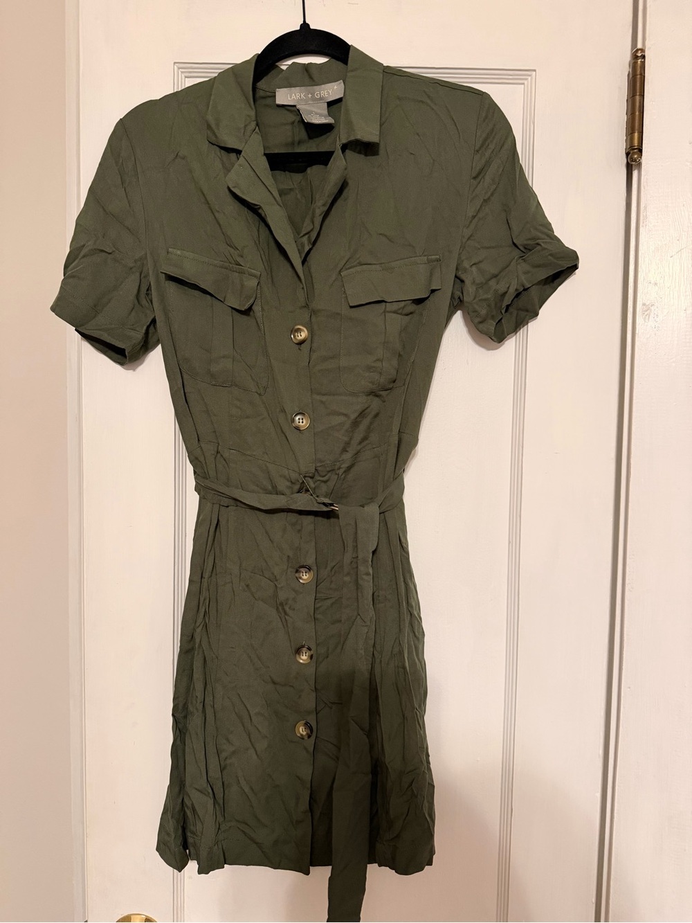 Lark & Gray Olive Short Sleeve Shirt Dress with Belt